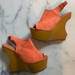 Call It Spring Orange Peep Toe Wedges